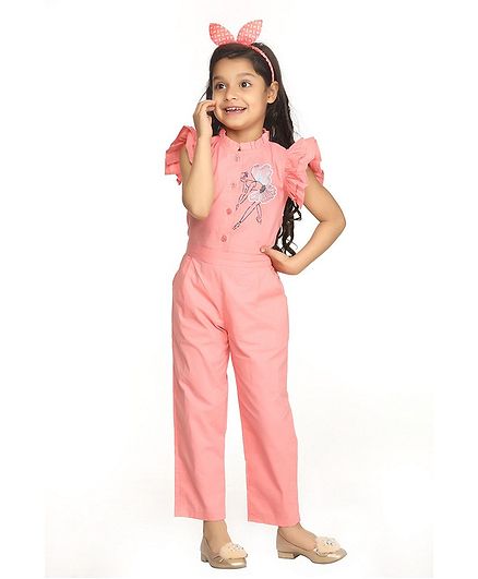 Lilpicks Couture Ballerina Embroidered Cap Sleeves Jumpsuit - Pink