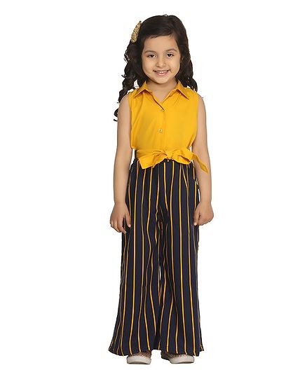 Lilpicks Couture Sleeveless Collared Stripe Detailed Jumpsuit - Yellow
