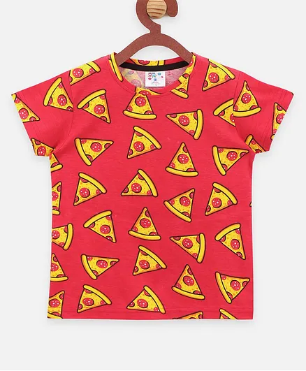 Lilpicks Couture Short Sleeves Pizza Print Tee - Orange