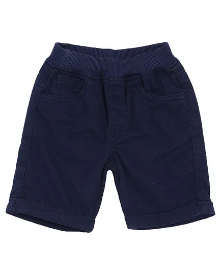 Aomi Casual Solid Shorts With Rib Waist & Pockets - Navy Blue