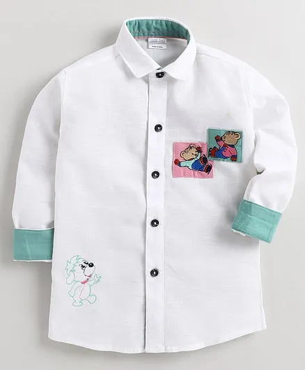 Polka Tots Full Sleeves Shirt Cartoon Playing - White