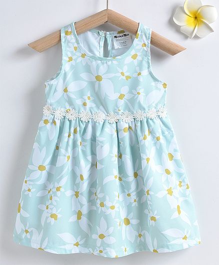 Kookie Kids Sleeveless Floral Printed Frock - Blue