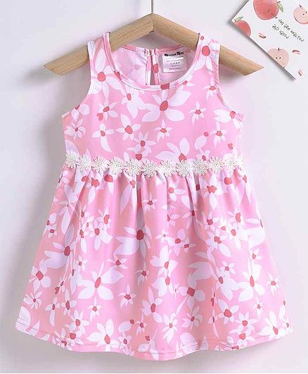 Kookie Kids Sleeveless Floral Printed Frock - Pink