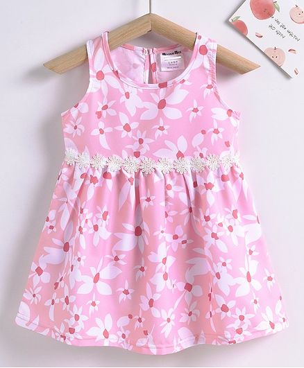 Kookie Kids Sleeveless Floral Printed Frock - Pink