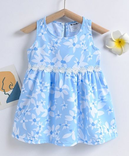 Kookie Kids Sleeveless Floral Printed Frock - Blue