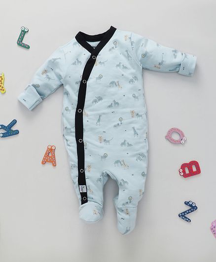 ROYAL BRATS Full Sleeves Zoo Print Romper - Blue