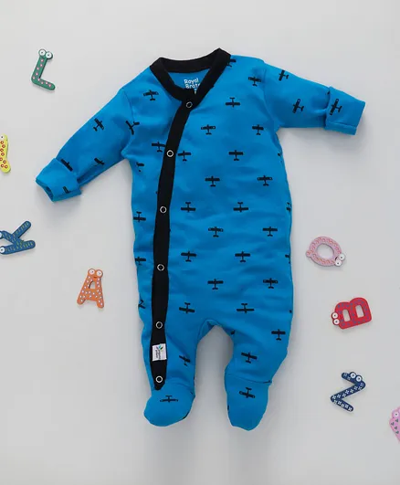 ROYAL BRATS Full Sleeves Aeroplane Print Romper - Dark Blue