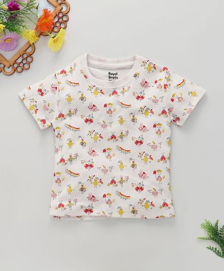 ROYAL BRATS Half Sleeves Insects Print T-Shirt - White