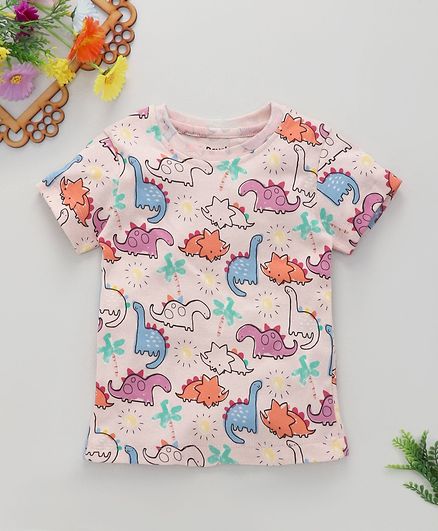 ROYAL BRATS Half Sleeves Dinosaur Print T-Shirt - Pink
