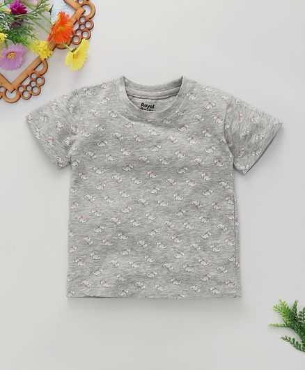 ROYAL BRATS Half Sleeves Dog Print T-Shirt - Grey