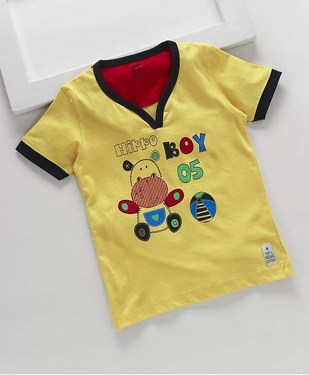 ROYAL BRATS Half Sleeves Hippo Print T-Shirt - Yellow