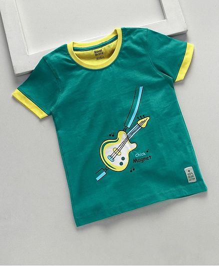 ROYAL BRATS Half Sleeves Guitar Print T-Shirt - Green