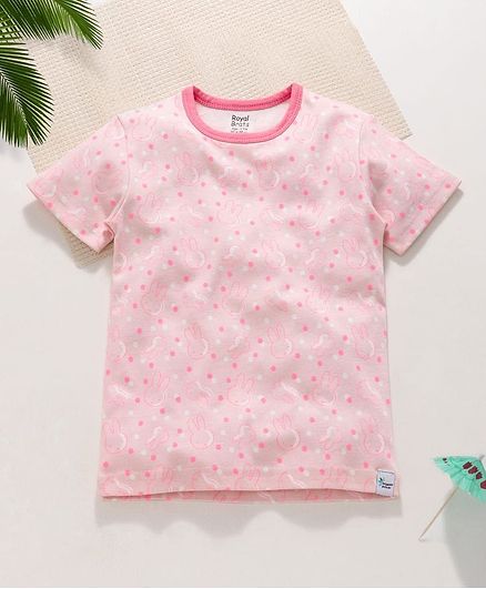 ROYAL BRATS Half Sleeves Bunny Print T-Shirt - Pink