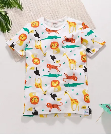 ROYAL BRATS Half Sleeves Zoo Print T-Shirt - White