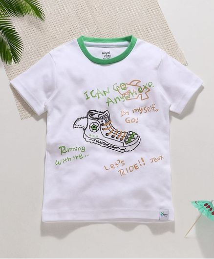 ROYAL BRATS Half Sleeves Shoes Print T-Shirt - White