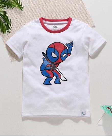 ROYAL BRATS Half Sleeves Cartoon Print Design T-Shirt - White