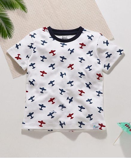 ROYAL BRATS Half Sleeves Aeroplane Print T-Shirt - White