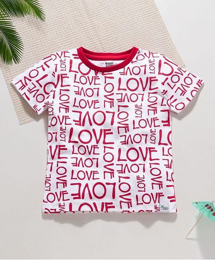 ROYAL BRATS Half Sleeves Love Print T-Shirt - White & Red