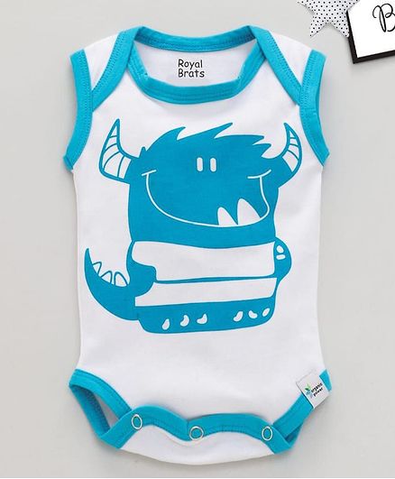 ROYAL BRATS Sleeveless Printed Onesie - White & Blue