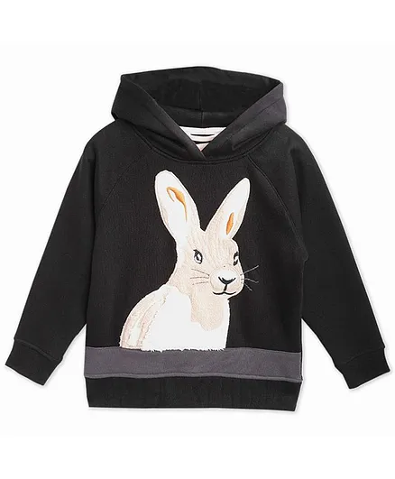 Cherry Crumble by Nitt Hyman Bunny Patch Full Sleeves Hoodie - Black