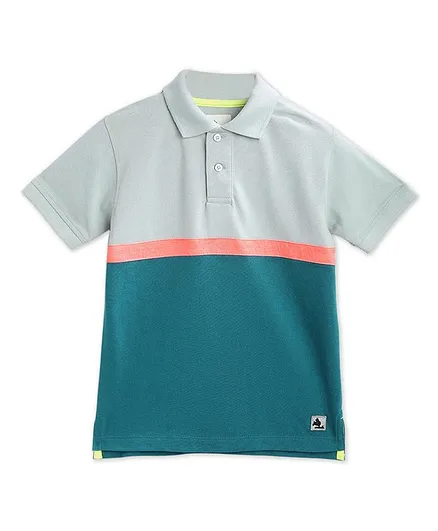 Cherry Crumble by Nitt Hyman Half Sleeves Colour Block Pattern Tee - Blue