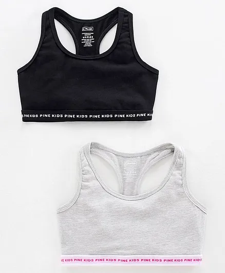 Pine Kids Singlet Anti Microbial & Biowashed Bralettes Pack of 2 - Black Grey