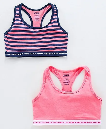 Pine Kids Anti Microbial & Biowashed Bralettes Striped Pack of 2 - Salmon Rose