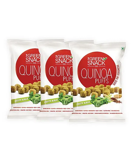 The Green Snack Co. Zesty Kale Quinoa Puffs Pack of 3 - 50 grams each