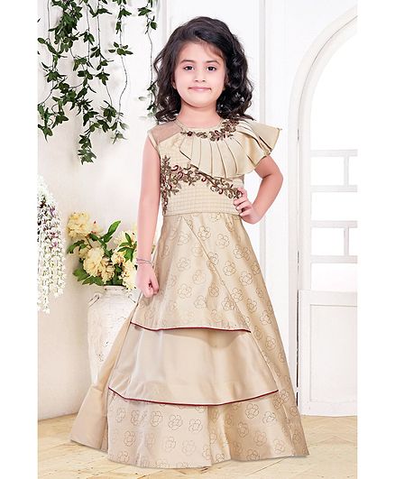 Fiona Sleeveless Tiny Flower Embroidery Detailing Fit & Flare Gown - Light Brown