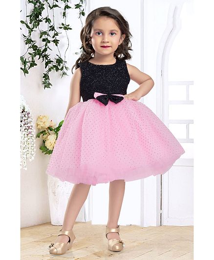 Fiona Sleeveless Dotted Glittery Detailing Fit & Flare Dress - Pink