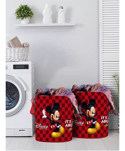 Fun Homes Laundry Bag Mickey Mouse Print Set Of 2 - Maroon
