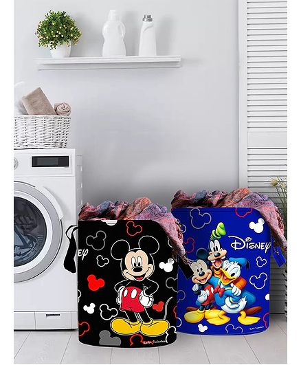 Fun Homes Laundry Bag Mickey Mouse And Friends Print Set Of 2- Black Blue