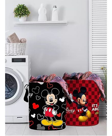 Fun Homes Laundry Bag Mickey Mouse And Friends Print Set Of 2 - Black Maroon