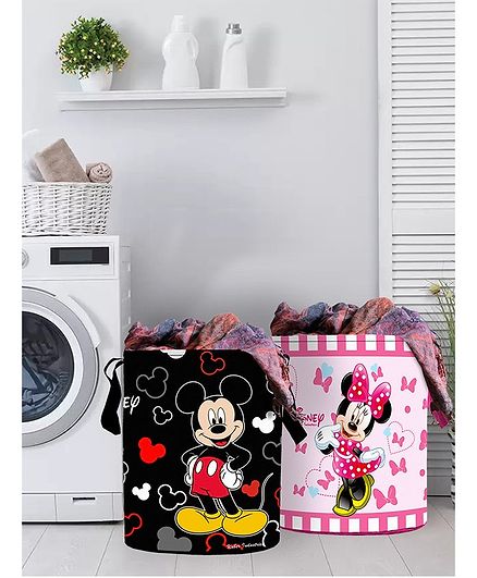 Fun Homes Laundry Bag Mickey Mouse And Friends Print Set Of 2 - Black Pink