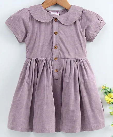 Rassha Short Sleeves Self Striped Dress - Purple