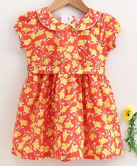 Rassha Short Sleeves Floral Print Dress - Orange & Yellow