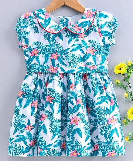 Rassha Short Sleeves Floral Print Dress - Blue
