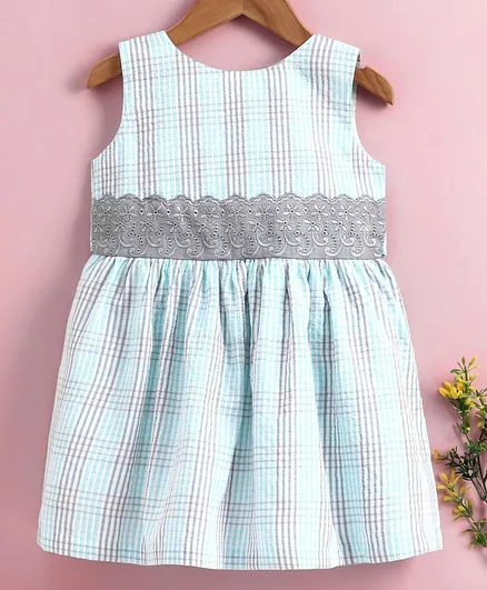 Rassha Checked Sleeveless Dress - Sky Blue