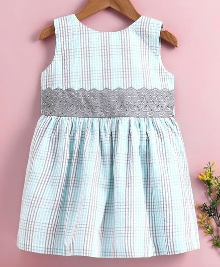 Rassha Checked Sleeveless Dress - Sky Blue