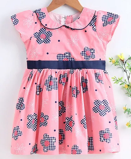 Rassha Short Sleeves Floral Print Dress - Peach