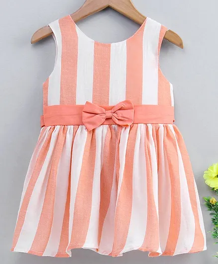 Rassha Sleeveless Striped Dress - White & Peaach
