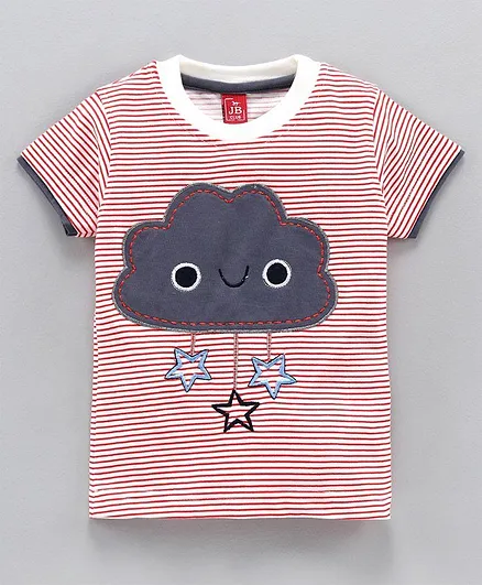 Jb Club Half Sleeves Cloud Patch Striped Tee - Red
