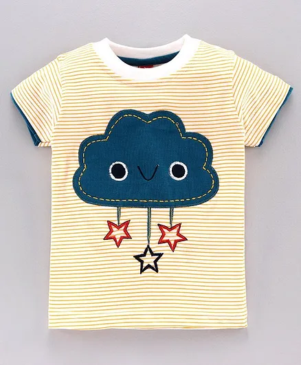 Jb Club Half Sleeves Cloud Patch Striped Tee - Yellow