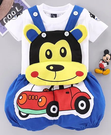 Jb Club Half Sleeves Tee With Monkey Patch Dungaree - Royal Blue