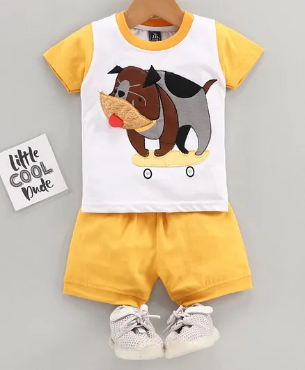 Jb Club Half Sleeves Dog Patch Tee With Shorts - Yellow