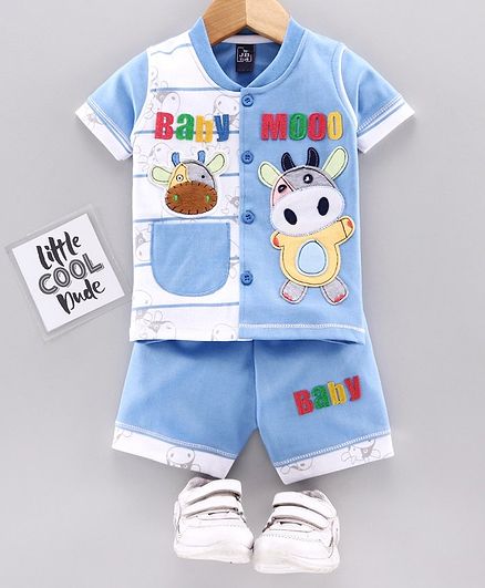 Jb Club Half Sleeves Cow Patch Tee With Shorts - Blue