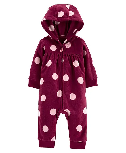 Carter's Polka Dot Zip-Up Fleece Jumpsuit - Maroon