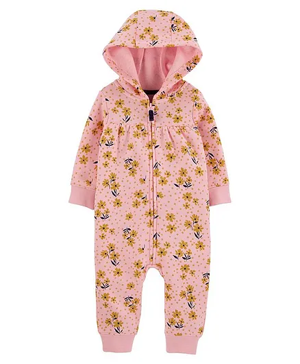 Carter's Floral Zip-Up Fleece Jumpsuit - Pink