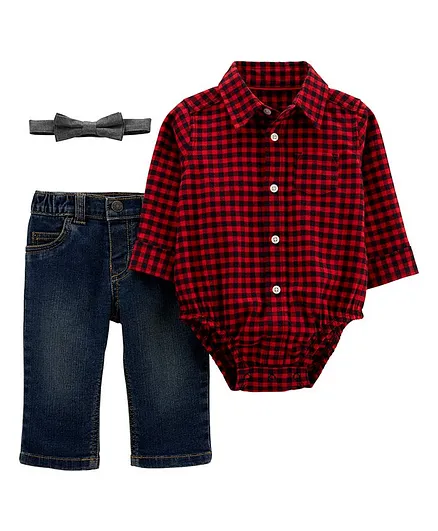 Carter's 3-Piece Cardigan Outfit Set - Red Blue