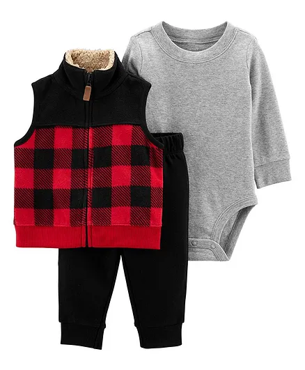 Carter's 3-Piece Buffalo Check Vest Set - Red